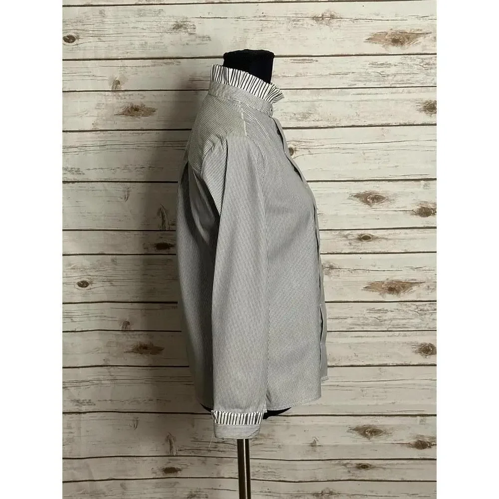 per se Carlisle black/white ruffled collar pinstriped button-up shirt Size 0 - Picture 2 of 6